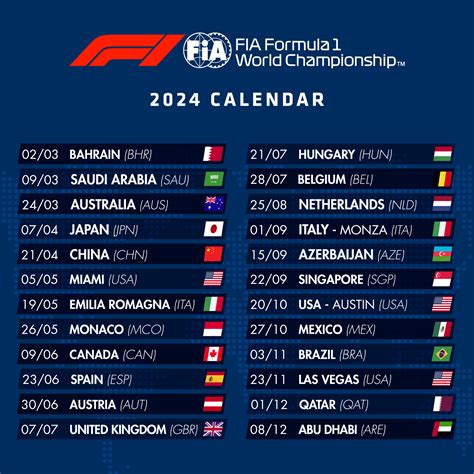 2024 FIA Formula 1 Calendar Announced | Federation Internationale de l'Automobile | Formula 1 ...