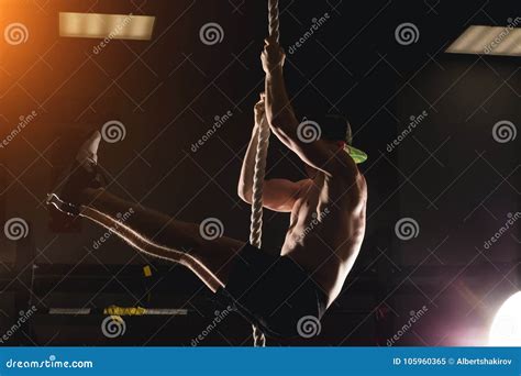 Athlete Doing Fitness Rope Climb Exercise in Fitness Gym Workout Stock Image - Image of ...