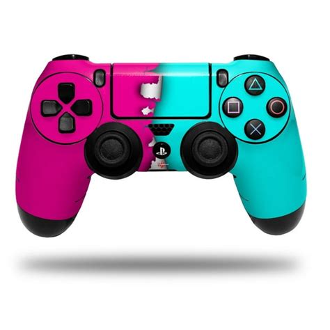 Skin Wrap for Sony PS4 Dualshock Controller Ripped Colors Hot Pink Neon Teal (CONTROLLER NOT ...