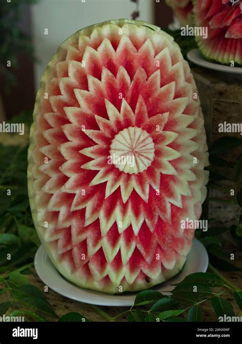 Watermelon carving art name "Mukimono". Traditional Japanese art Stock Photo - Alamy