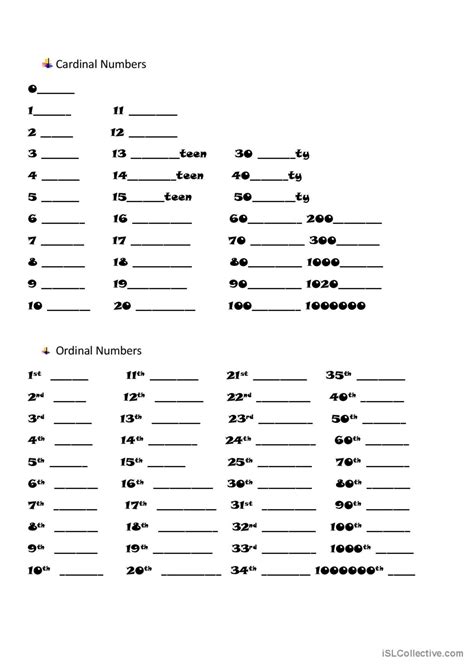 Ordinal Numbers Cardinal Numbers Over English Esl Worksheets | The Best Porn Website