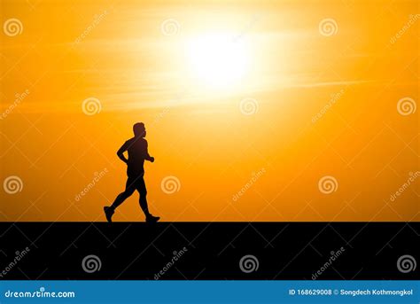 Silhouette Man Running on Sunset Background Stock Photo - Image of people, health: 168629008