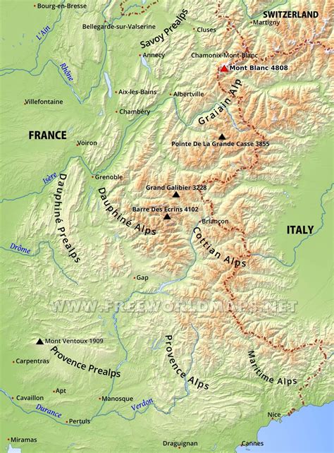 French Alps Physical Map