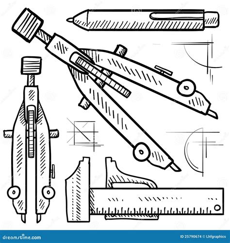 Drafting and Architectural Tools Sketch Stock Vector - Illustration of building, construction ...