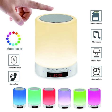 Night light Bluetooth Speaker Rechargeable Wake Up Light Alarm Clock Touch Control 7Color ...