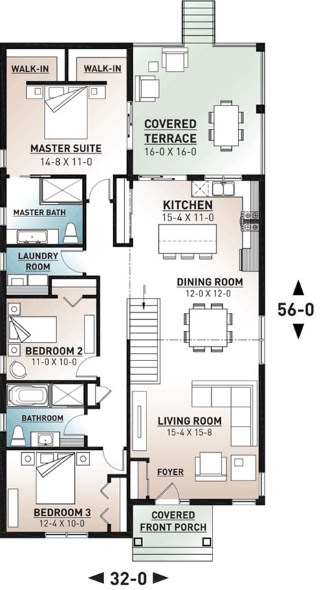 Narrow Lot Ranch House Plan - 22526DR | Architectural Designs - House Plans