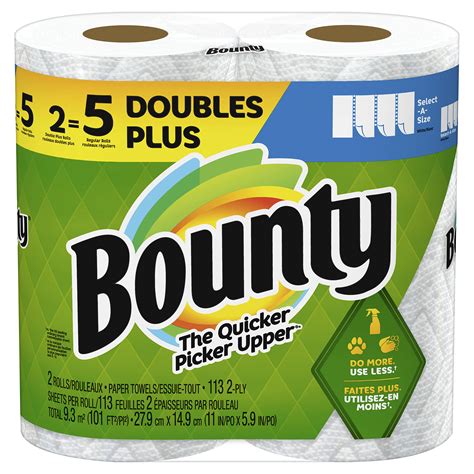 Bounty Select-A-Size Paper Towels, White, 2 Double Plus Rolls = 5 ...