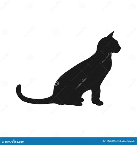 Black Cat Silhouette. Elegant Cat Sitting Side View with Turn Around Head. Stock Vector ...