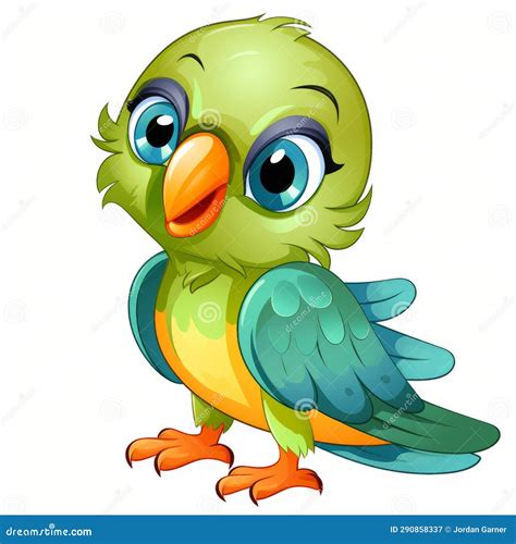 Cartoon Green Parrot on White Background Stock Illustration - Illustration of design, multi ...