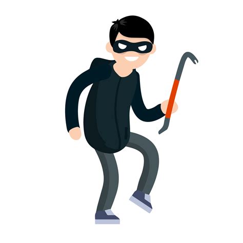 Thief with crowbar. Criminal problem. Man robber in black with mask ...