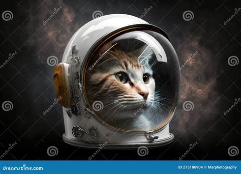 Funny Cat Wearing Astronaut Detailed White Helmet Stock Illustration - Illustration of white ...