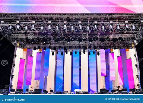 Music Stage with Lighting and Sound Equipment, Large Concert Venue Stock Photo - Image of event ...