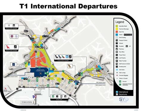 Terminal 1 map at the Sydney Airport SYD