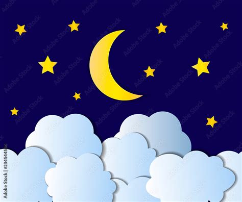 Vector Night Sky, Cartoon Illustration, Background, Bright Yellow Moon ...