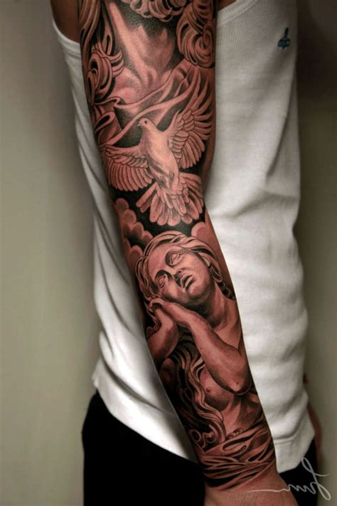 Resultado de imagem para angel sleeve tattoo | Ideias de tatuagens, Inspiração para tatuagem e ...