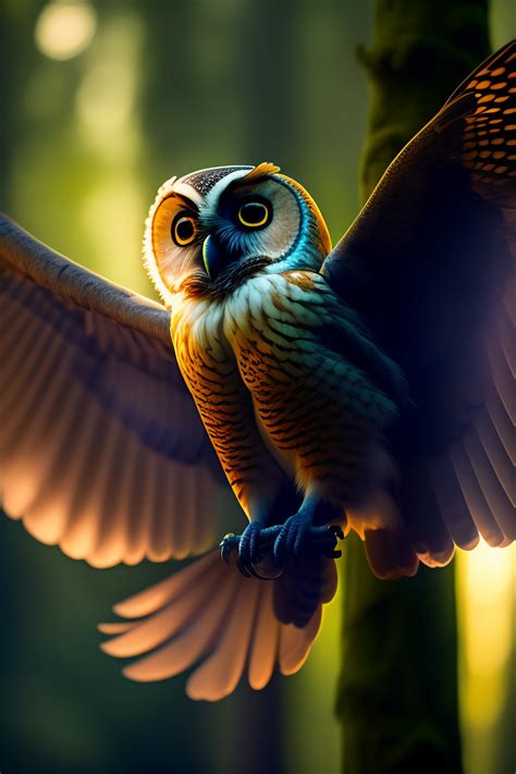 Lexica - A cute humanoid owl flapping wings in the forest, michael ...