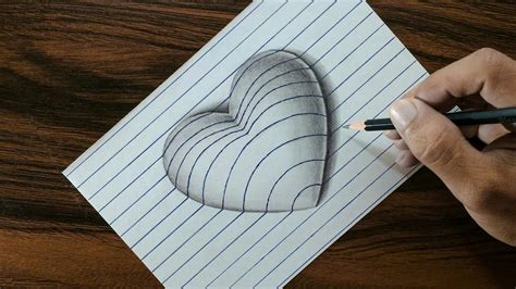 3D Heart on Line Paper - Trick Art Drawing - YouTube