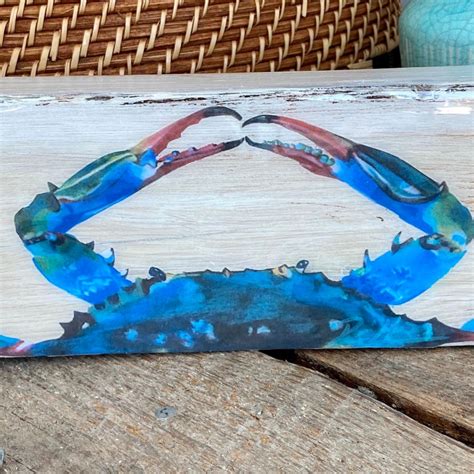 Blue Crab Art Print on Wood Block Crab Painting on Wood Crab | Etsy