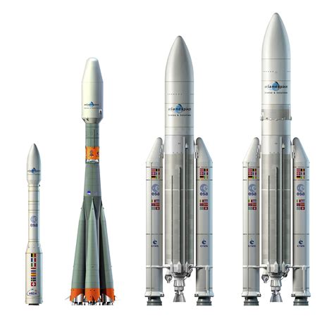 Space in Images - 2008 - 11 - ESA's 'family' of launch vehicles: Vega, Soyuz at CSG, Ariane 5 GS ...