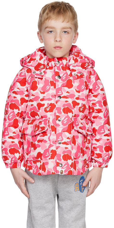 Kids Pink Camo Shark Down Jacket by BAPE | SSENSE Canada