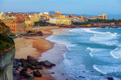 Biarritz city and its famous sand beaches - Miramar and La Grande Plage, Bay of Biscay, Atlantic ...