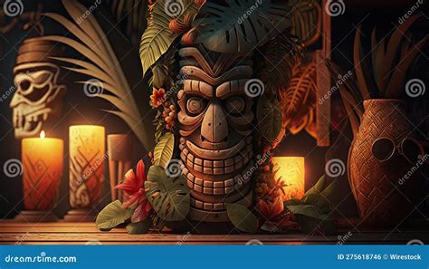 Tiki Festival with Wooden Tiki Mask, Ai Generative Wallpapere 4k Stock ...