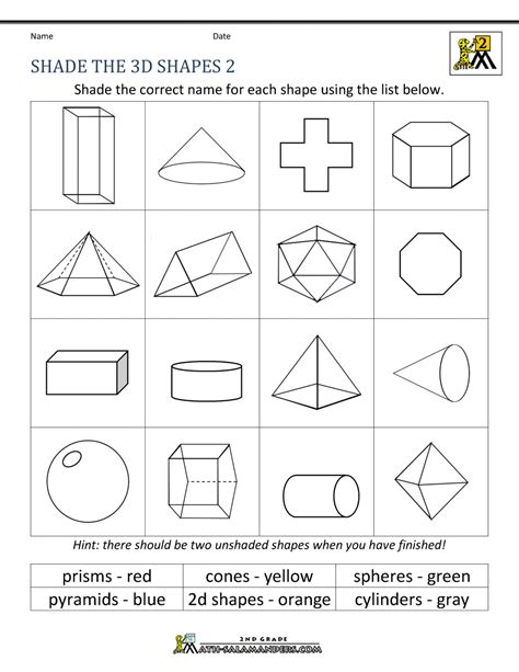 3d Shapes Worksheets 2nd Grade