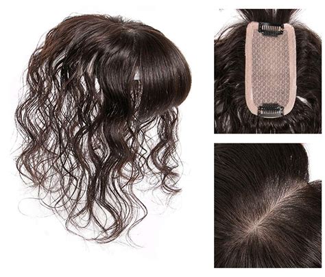 Remy Human Hair Toppers with Curly Texture Clip on 6 x 12cm Silk Base Hairline Topper for Women ...