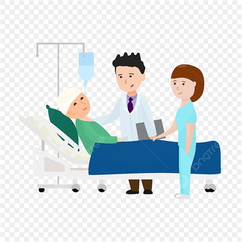 Nurse Helping Patient Clipart Vector, Hand Drawn Cartoon Doctor Nurse Visiting Patient Element ...