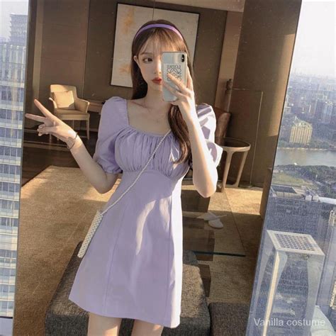 Korean purple puffed dress, Women's Fashion, Dresses & Sets, Dresses on Carousell