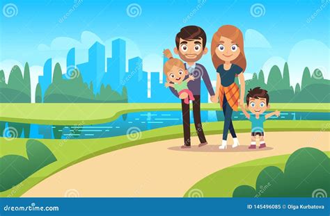 Happy Family Walks. Walk Park City Nature Happiness Families Character ...