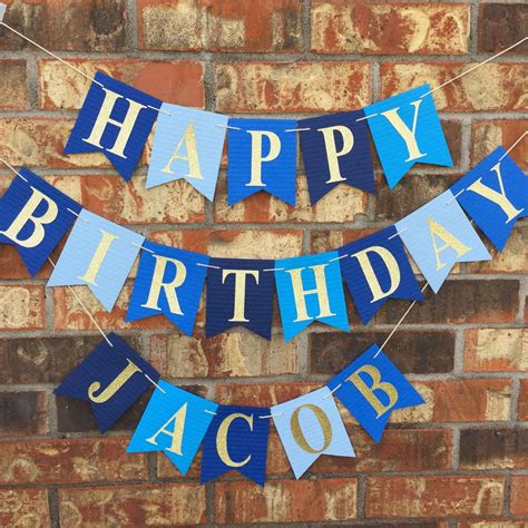 Personalized blue birthday banner! I just love these bright blue colors! | Diy birthday banner ...