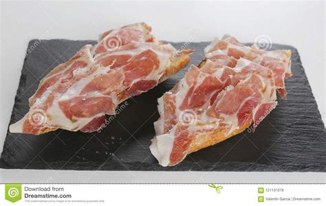 Iberian Ham Sandwiches on a Plate Stock Image - Image of healthy, loin: 121131019