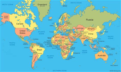 Map Of The World Showing Countries Names - Fayina Theodosia