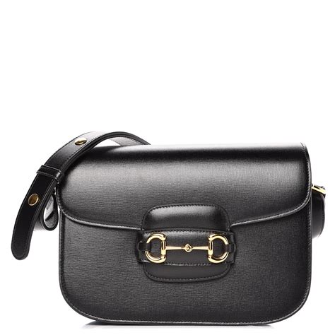 GUCCI Calfskin 1955 Horsebit Shoulder Bag Black 497712