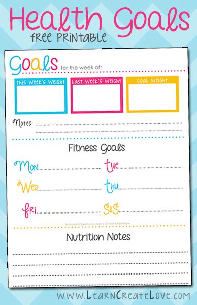 Printable Health Goals Tracker