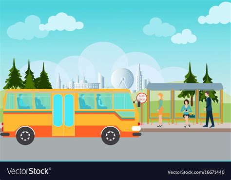 People waiting for a bus at the bus stop Vector Image