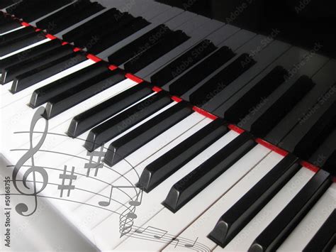 Piano keys with notes, musical background. Stock Photo | Adobe Stock