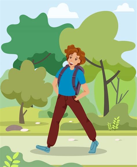 Premium Vector | Guy walks in park cartoon