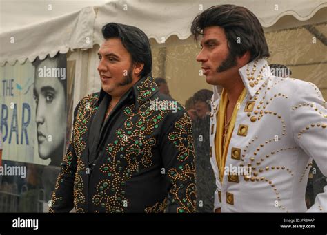 Porthcawl, Wales, UK. 30th September 2018.Elvis impersonators, Phoenix Dean in white and Steve ...