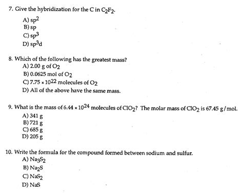 Solved 7. Give the hybridization for the Cin C2F2. A) sp2 B) | Chegg.com