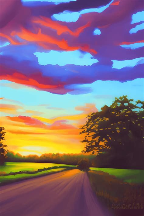 Country Sunset Painting · Creative Fabrica