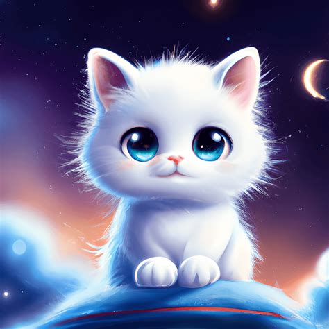 Centered Cute Baby White Baby Cat with the Night Sky · Creative Fabrica