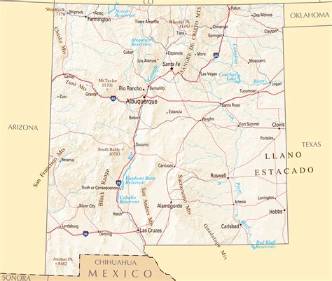 Large map of New Mexico state with roads, highways, relief and major cities | New Mexico state ...