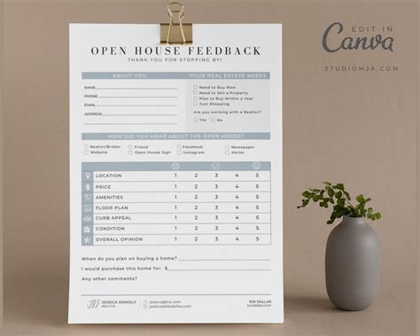 Open House Feedback Form Open House SignIn Canva Template | Etsy