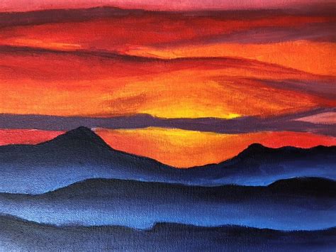 Mountain Sunset Original Acrylic Painting Original Artwork Sunset Over the Mountains Mountain ...