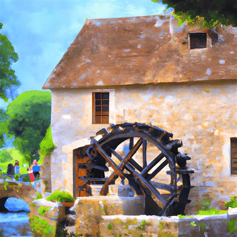 Quaint French Village Watermill Painting · Creative Fabrica