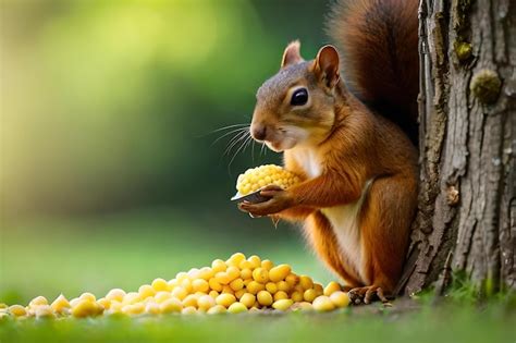 Premium Photo | A squirrel is eating corn