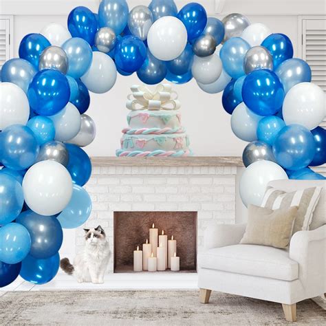 Buy Blue Balloons Garland Arch Kit Blue Silver and White Balloons Blue Birthday Decorations ...