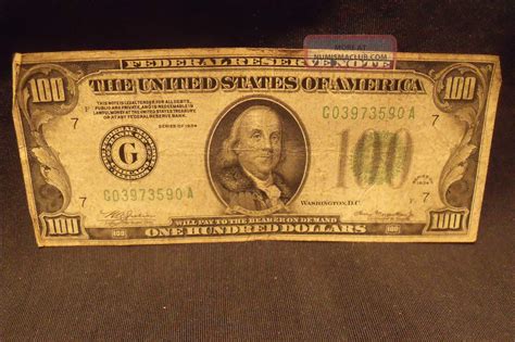 1934 $100 Dollar Bill Federal Reserve Note One Hundred Dollars Bank Of Chicago